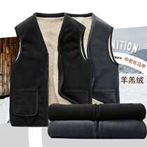 Middle-aged and elderly mens silver fox velvet vest winter plus velvet dad vest lamb velvet warm and cold-proof vest for men