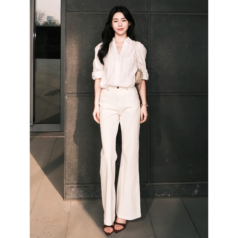 Tencel Denim Flared Pants for Women, Summer Thin Style 2026 New Model, Petite High-Waisted, Slimming, Wide-Leg, Non-Tight Flared Pants