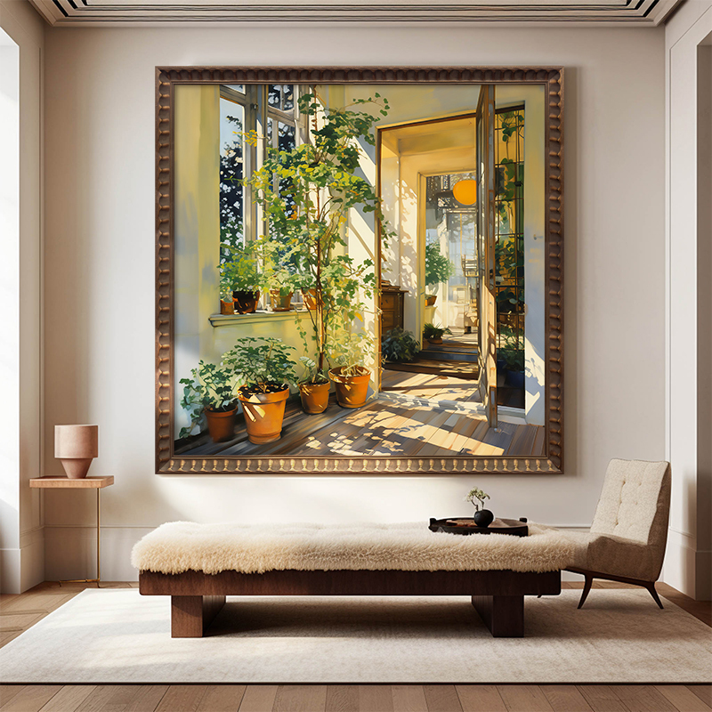 The Hand-Painted Oil Painting in the Living Room with the Style of the Tang Dynasty in the Book "Afternoon Sunshine and Gentle Light" Is a Retro Light and Shadow Landscape Entrance Decoration Hanging Painting The Hand-Painted Oil Painting in the Living Room with the Style of the Tang Dynasty in the Book "Afternoon Sunshine and Gentle Light" Is a Retro Light and Shadow Landscape Entrance Decoration Hanging Painting