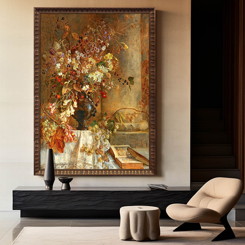 European Classical Art Still Life Entrance Decoration Painting, Antique Style Living Room High-End Decorative Painting, Restaurant Retro Hanging Painting
