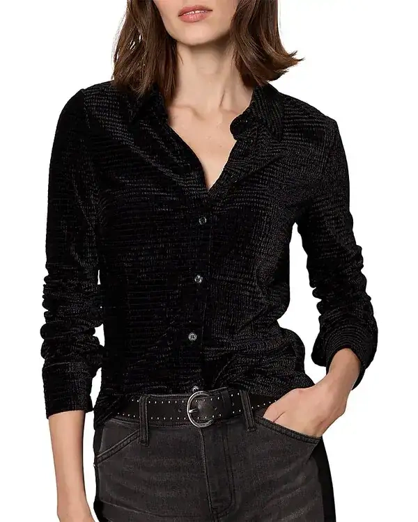 Animals Are Fierce/Foreign Trade Classic Black Textured Velvet Lapel Shirt for Women, Waist-Cinching and Slimming Animals Are Fierce/Foreign Trade Classic Black Textured Velvet Lapel Shirt for Women, Waist-Cinching and Slimming