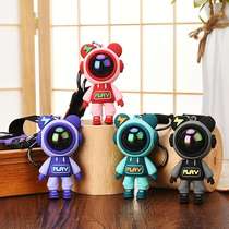 Creative play lightning bear keychain cartoon couple astronaut doll pendant car key chain ring small gift