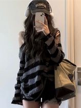 Deeptown Gothic Sreetwear Striped Knitted Sweater Women Hara