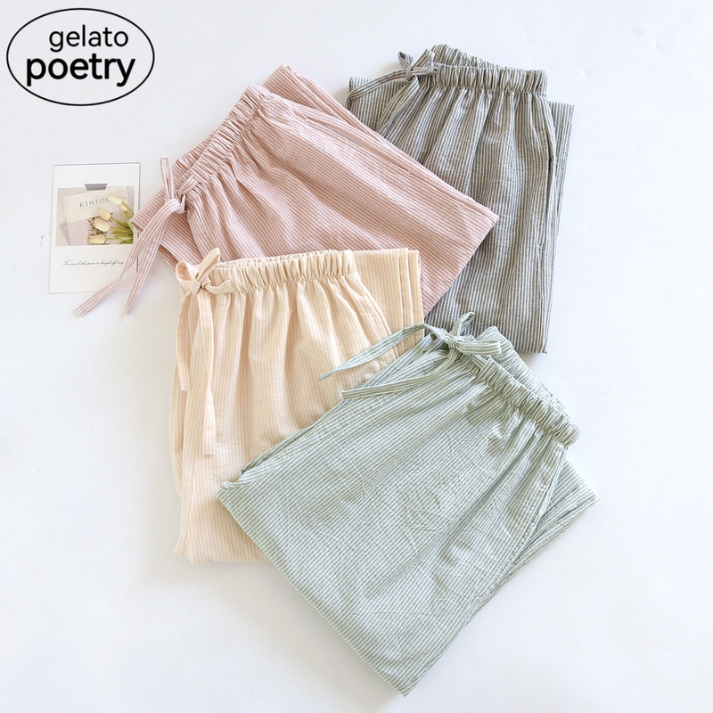 Japanese-Style Gp Striped Long Pants Sleepwear for Women, Summer Thin Pure Cotton Casual Pants, Home Pants, Outdoor Wear, Drawstring Walking Pants Japanese-Style Gp Striped Long Pants Sleepwear for Women, Summer Thin Pure Cotton Casual Pants, Home Pants, Outdoor Wear, Drawstring Walking Pants