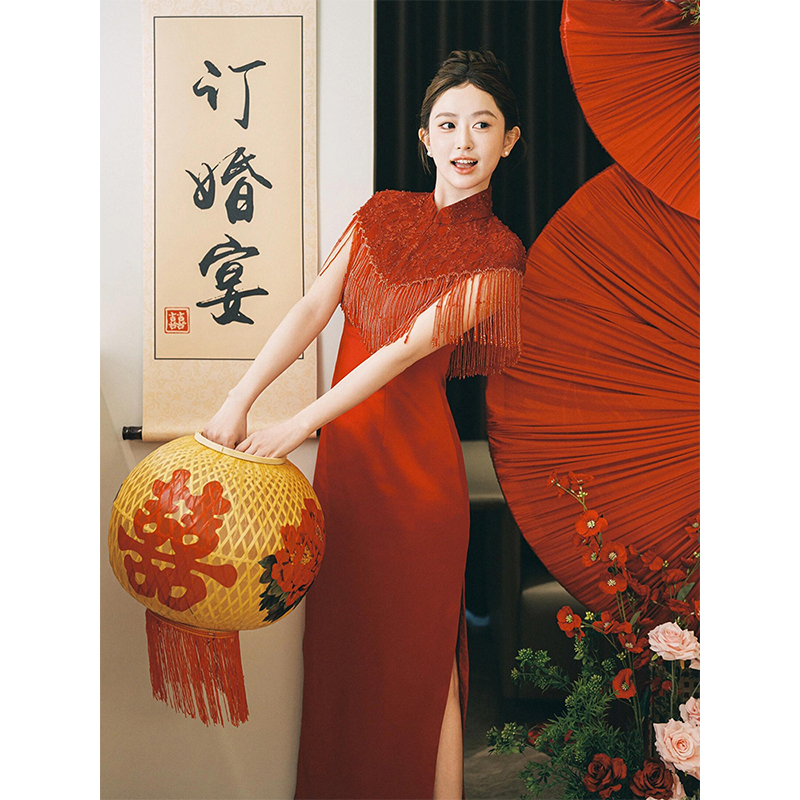 New Chinese-Style Toast Dress for the Bride, High-End Modified Red Cheongsam for Women, Engagement High-End Homecoming Casual Wedding Dress