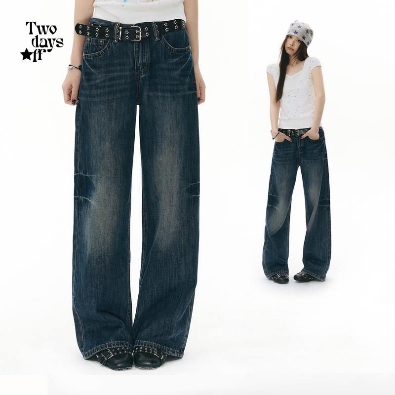 Twodaysoff Vintage Distressed Faded Wide-Leg Jeans for Women, Summer Thin Loose Straight-Leg Pants Twodaysoff Vintage Distressed Faded Wide-Leg Jeans for Women, Summer Thin Loose Straight-Leg Pants