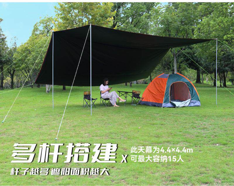 Атриум 沃野户外全遮光黑胶牛津布天幕防大雨防晒超大沙滩遮阳防雨棚遮阳