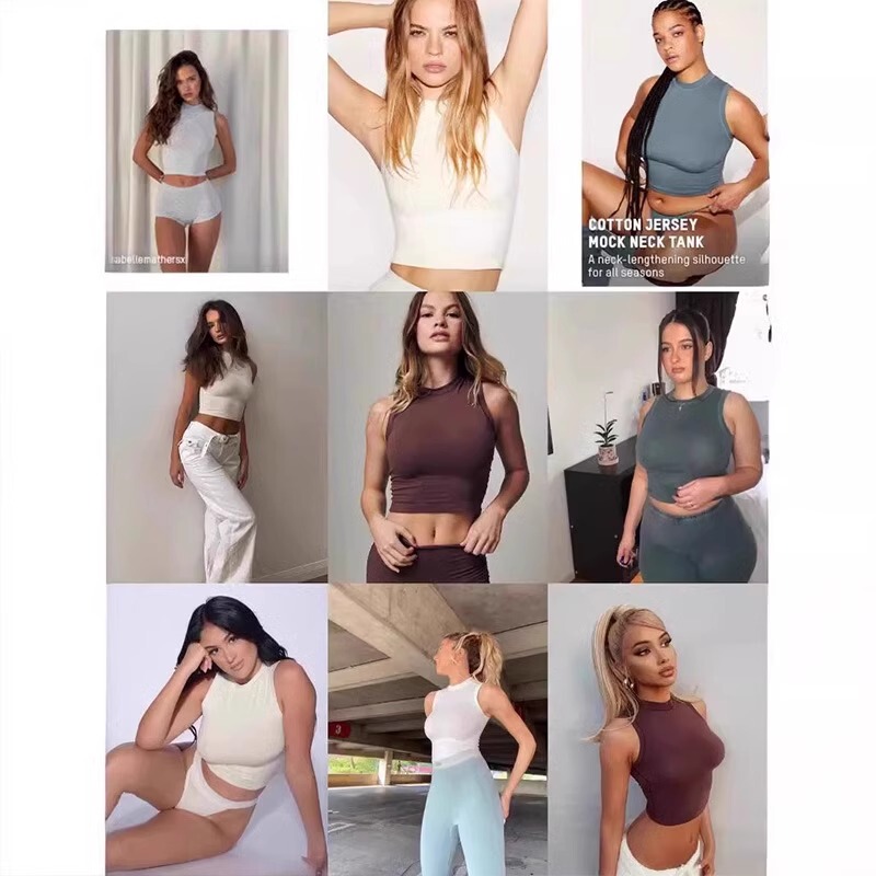 Official Manufacturer Skims, Same Style as Liu Zhimin, Cotton Half-High Collar, Sleeveless Tank Top for Women, Kim Kardashian