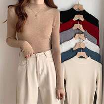 Solid color basic half turtleneck sweater for women in autumn and winter new fashion slim slim long-sleeved knitted bottoming shirt top