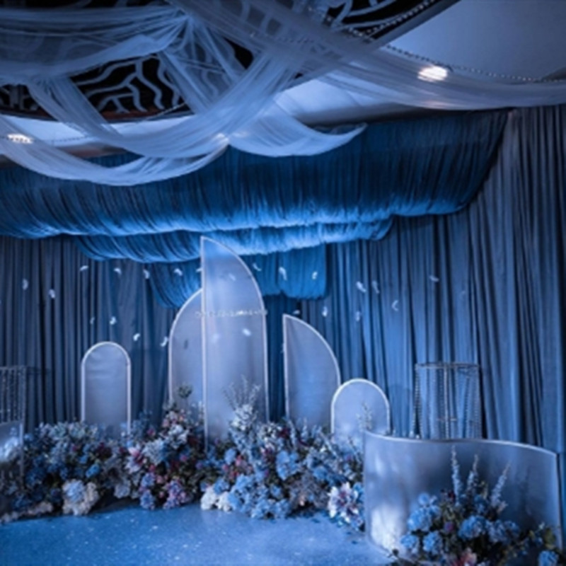 New Wedding Celebration Backdrop Veil Wedding Foggy Blue Background Cloth Foggy Blue Overhanging Ceiling Mantle Stage Suspended Ceiling Decoration Polyester Fiber