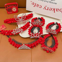 Red Crown Tiara Childrens Ball Head Artifact Baby Super Fairy Princess Ponytail Button Butterfly Hairpin Hair Accessories