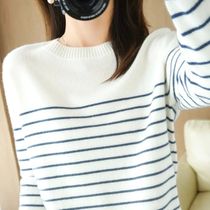 100% Cotton Knitted Sweater Womens Sweater Striped Color Ma