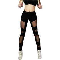 eBays new mesh stitching cross sports pants sexy see-through mesh yoga pants stitched high elastic fitness pants
