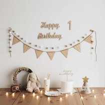 Colorful solid wood plaid pennant forest style birthday 100-day week flag wall decoration hanging flag childrens room wall sticker