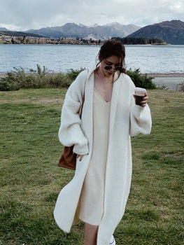 2026 New Autumn and Winter Mink Velvet Lazy Style Loose Large Size Mid-Length Knitted Cardigan Sweater Jacket for Women Early Spring