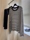 Early Spring Long-Sleeved Knit Top for Women, Loose and Casual, Mask T-Shirt, Sun Protection Cover-Up, Thin Striped Round Neck Color-Blocked Top