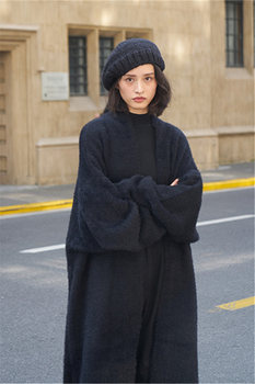 European and American Batwing Sleeve Lazy Faux Mink Knit Autumn and Winter Cardigan Over-The-Knee Long Loose Cardigan Coat Bathrobe Style