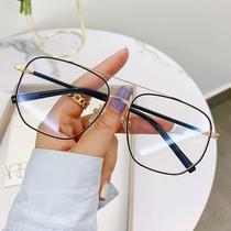 Double-beam retro large-frame aviator metal glasses frame literary optical glasses anti-blue light flat glasses myopia glasses