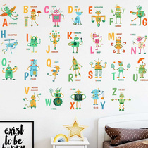 English alphabet childrens room early education creative wall stickers cartoon robot kindergarten environment layout self-adhesive stickers