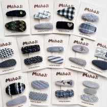 New autumn and winter temperament versatile black and gray geometric plaid embroidery childrens hairpin baby hairpin side clip BB clip