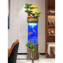 New Chinese style flowing water fountain ornaments cylindrical goldfish tank next to the TV cabinet in the living room circulating water-free floor-standing