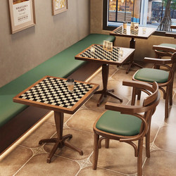 Retro Cafe Table and Chair Combination Solid Wood Table and Chair Combination Sugar Water Shop Milk Tea Shop Dessert Baking Commercial Restaurant