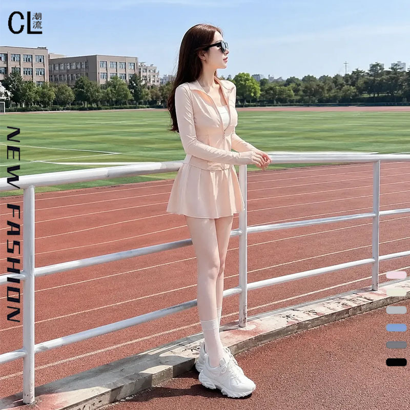 European and American Trendy Clgitlp Summer Set Yoga Clothes Ice-Feel Long-Sleeve Sun Protection Top Skirt Sports Jacket Short Skirt