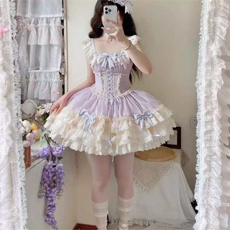 Lolita JSK балетного стиля «кейс-юбка», с сердечными акцентами синего/зелёного/фиолетового, 40 см четырёхслойная сетка
