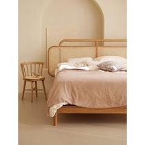 Nordic ins style solid wood bed Japanese modern light luxury 1 5 rattan bed home 1 8 meter double bed bed and breakfast furniture