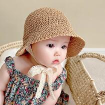 Childrens sun hat summer beach girls straw fisherman hat ins Korean version baby sunshade hat for children 1-3 years old