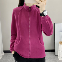 Autumn and winter outdoor fleece clothes for women stand-up collar cardigans fleece sweatshirts polar fleece lining warm jacket tops