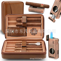 Cedar wood high-grade leather windproof cigar gift box portable 6-piece set cigar bag moisturizing portable cigar box