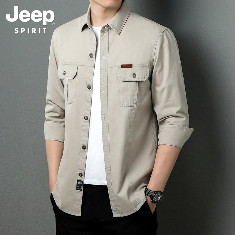 Jeep Men's Long-Sleeved Shirt Men's 2026 Spring & Fall New Pure Cotton Business Casual No-Iron Work Shirt Men's