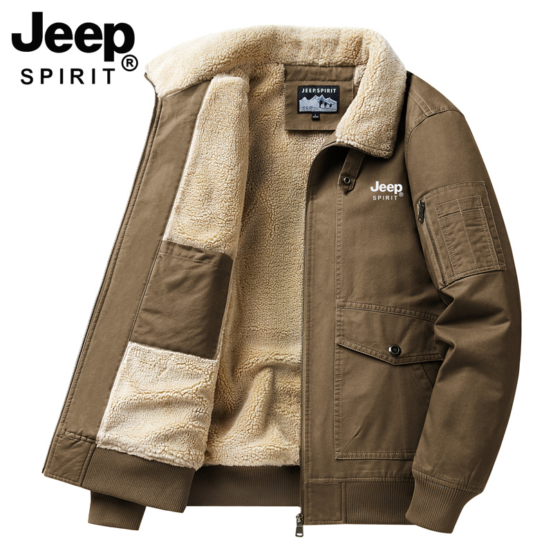 Jeep Men's Lamb Wool Jacket Autumn and Winter New Style Cold-Proof and Warm Multi-Pocket Pure Cotton Top Workwear Jacket