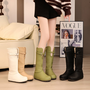 Women's velvet inner heightening strap buckle boots