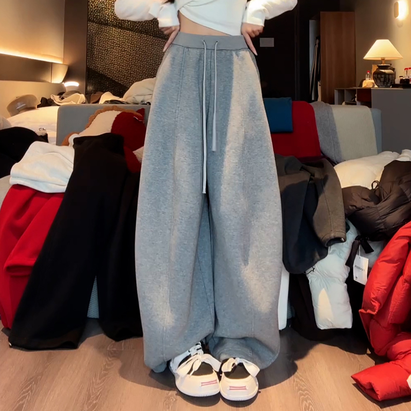 Wang Aego Women's Sweatpants Spring New Sports Style High-Waisted Relaxed Slimming Lazy Wide-Leg Curved Pants