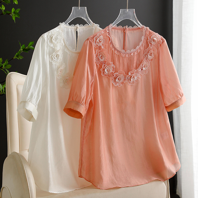 A Summer Essential! Cool and Comfortable, Loose-Fitting Embroidered Top with a Round Neck for Women, Summer Style S13623 A Summer Essential! Cool and Comfortable, Loose-Fitting Embroidered Top with a Round Neck for Women, Summer Style S13623