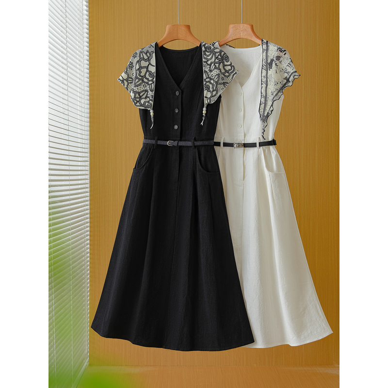 Casual and Youthful Style~ Cotton and Linen Fabric, Narrow V-Neck, Elegant, with Belt and Scarf, Sleeveless Dress L00224 Casual and Youthful Style~ Cotton and Linen Fabric, Narrow V-Neck, Elegant, with Belt and Scarf, Sleeveless Dress L00224