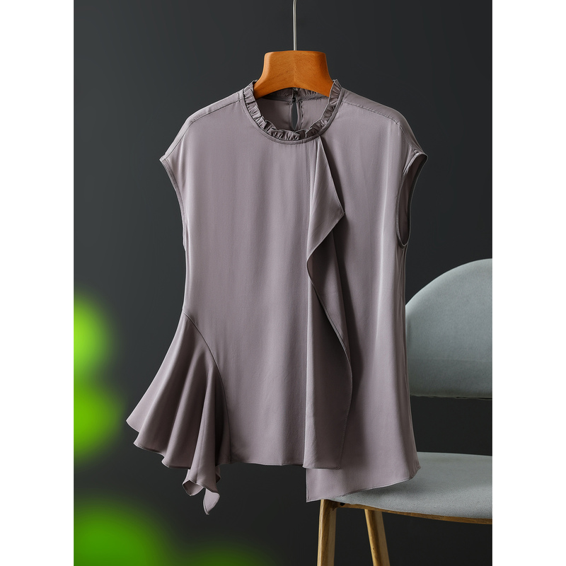 Luxury Quality ~ Real Silk Mulberry Silk Stretch Double Ruffle Collar Irregular Design Loose Top J00739 Luxury Quality ~ Real Silk Mulberry Silk Stretch Double Ruffle Collar Irregular Design Loose Top J00739
