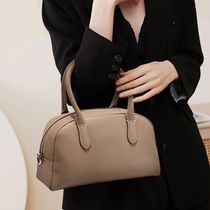 New commuter retro niche bowling top layer cowhide Boston retro portable large capacity bag womens bag