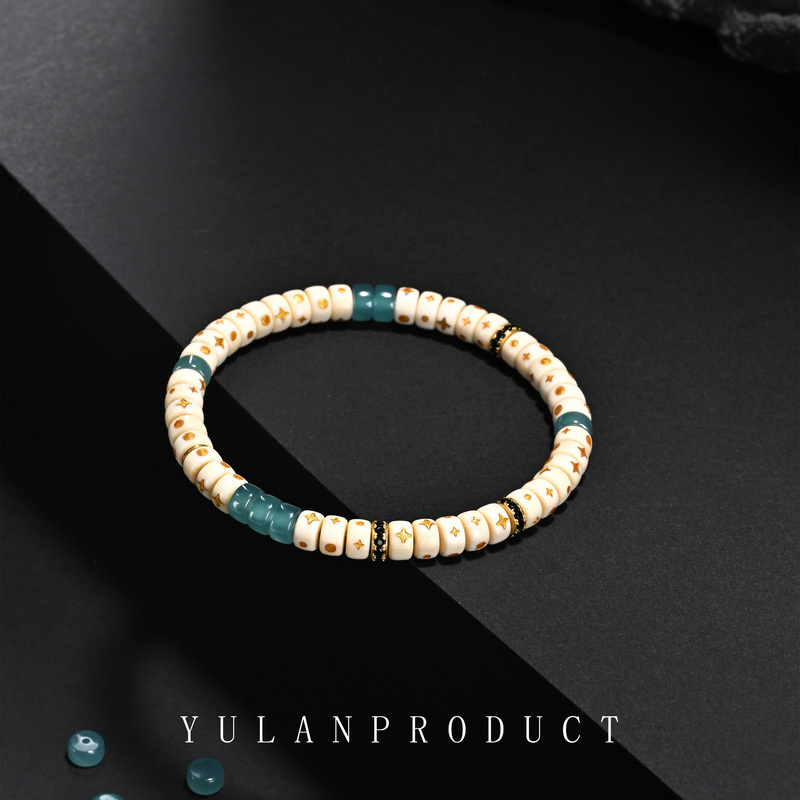 Yulan Wenwan【Ice River Stars】Mammoth Ivory Tablet Bracelet for Men and Women, Light Luxury Versatile Bracelet 6mm Gift Yulan Wenwan【Ice River Stars】Mammoth Ivory Tablet Bracelet for Men and Women, Light Luxury Versatile Bracelet 6mm Gift