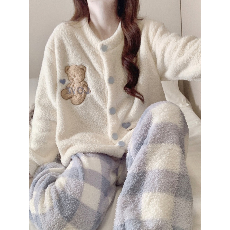 Clearance Sale: Half-Velvet Pajamas for Women, Autumn and Winter, Korean Style, Cartoon, Casual, Plus Size, Thickened Coral Fleece Loungewear Set