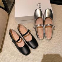 Grape Moms same style 2024 spring new French calfskin square toe bow ballet shoes womens flat shoes