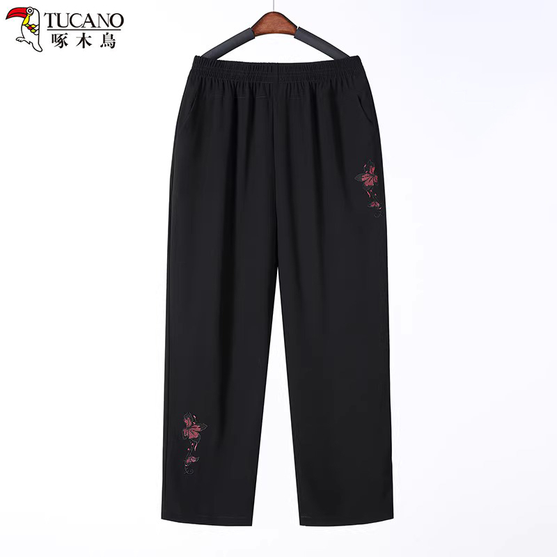 Woodpecker Mom Summer Embroidered Loose Straight Pants for Middle-Aged and Elderly Women, Versatile Elastic Waist Casual Pants Woodpecker Mom Summer Embroidered Loose Straight Pants for Middle-Aged and Elderly Women, Versatile Elastic Waist Casual Pants
