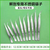 Biology teaching stainless steel pointed tweezers dissection tweezers unclip wire learning experiment straight elbow dissection fine planer 14211 head Nie