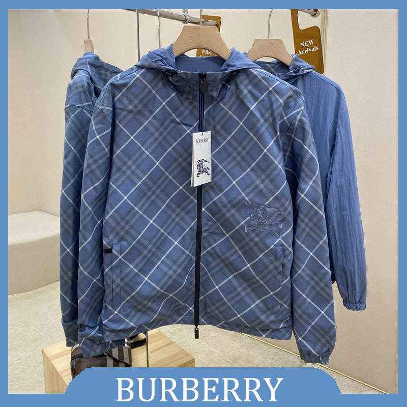 Burberry/Burberry/Barbourley Men's Jacket Classic Reversible Plaid Hooded Trench Coat Men's Clothing Burberry/Burberry/Barbourley Men's Jacket Classic Reversible Plaid Hooded Trench Coat Men's Clothing
