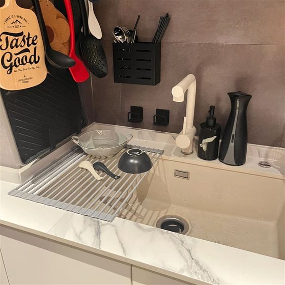 日式水槽沥水架家用厨房矽胶可折叠水池碗盘餐具收纳层W架水槽置