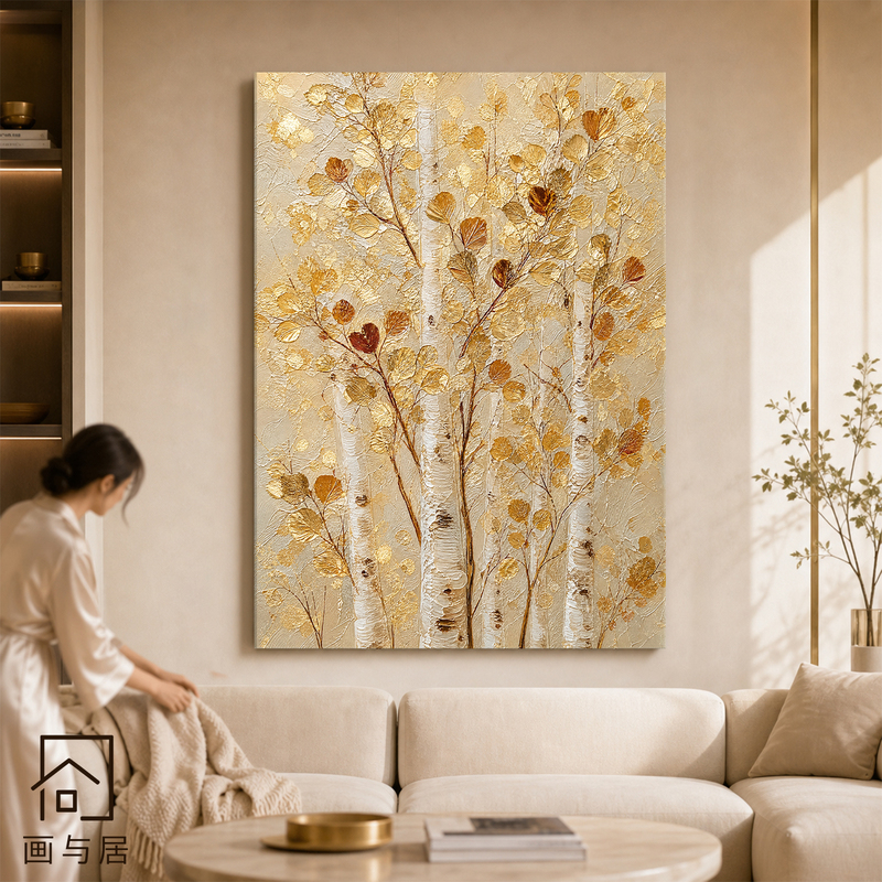 Light Luxury Fortune-Attracting Birch Tree Hand-Painted Oil Painting Modern Entrance Sofa Background Wall Hanging Painting Living Room Meter Box Decorative Painting Light Luxury Fortune-Attracting Birch Tree Hand-Painted Oil Painting Modern Entrance Sofa Background Wall Hanging Painting Living Room Meter Box Decorative Painting