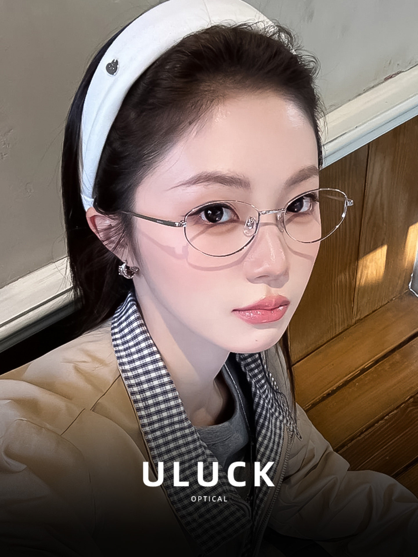 Uluck Nerd Glasses for Women, Prescription Available, Oval Frame, Ultra-Light Pure Titanium, Blue Light Blocking, Gold Frame