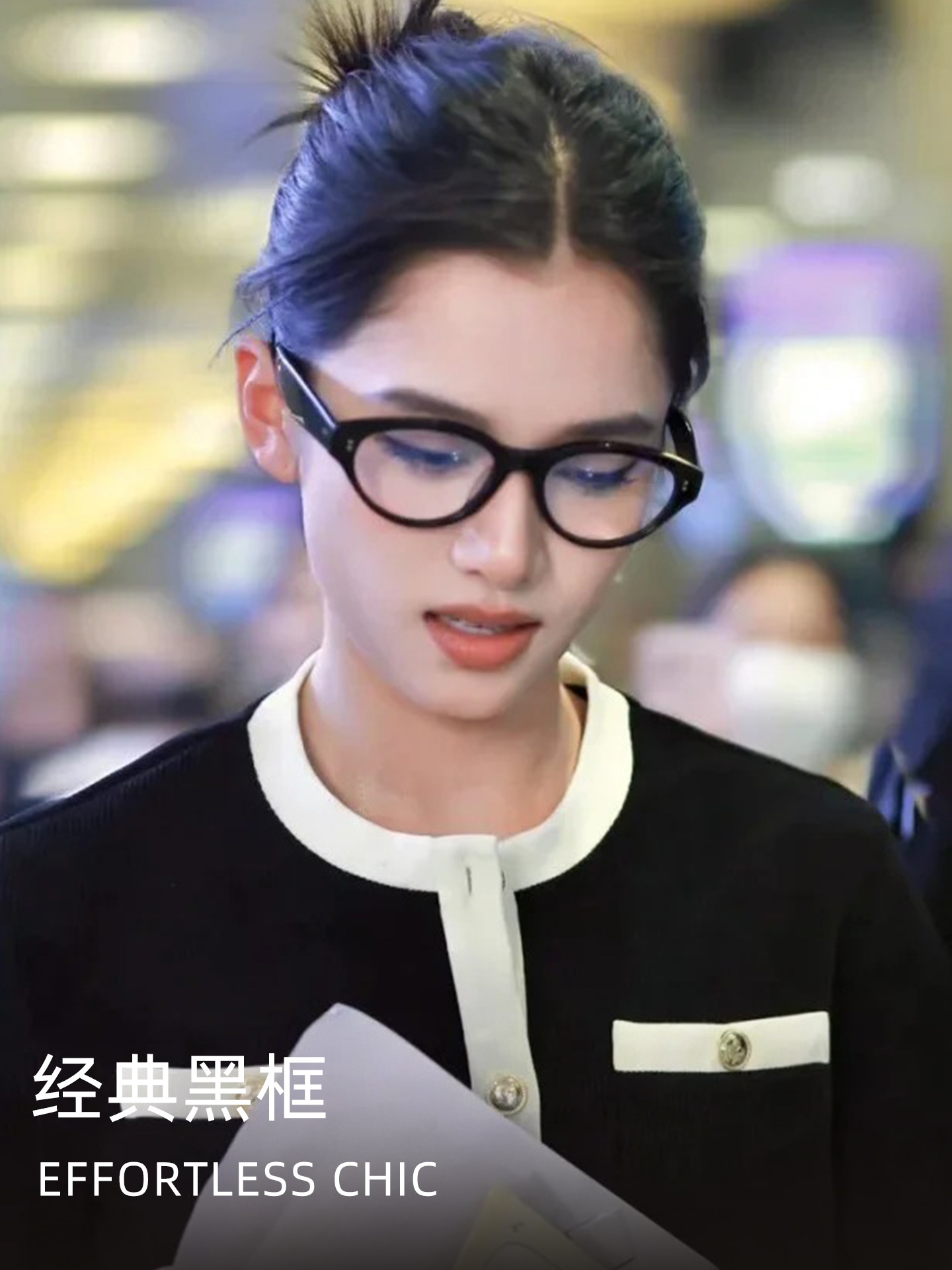 Uluck Cat-Eye Black Frame Glasses, a Makeup-Free Beauty Tool for Women, Suitable for Nearsightedness, Can Be Customized with Prescription, Ultra-Light, Blue Light Blocking, Makes the Face Look Smaller